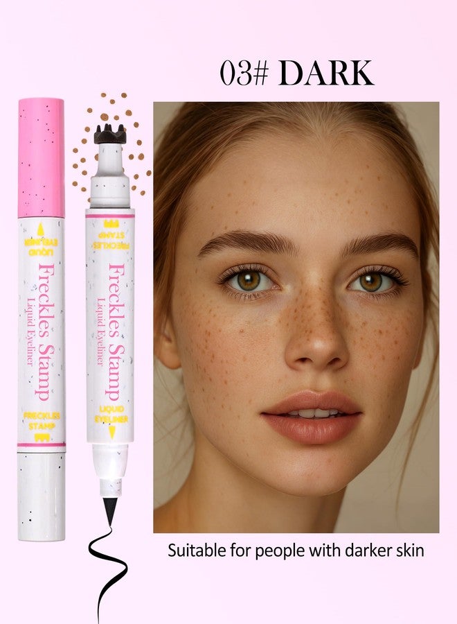 Erinde Waterproof Freckle Stamp Pen, Dual Ended Fake Freckle & Black Liquid Eyeliner, Long Lasting Quick Dry Faux Freckles Stamp Freck Pen for Natural Sunkissed Makeup, 03 Dark - Image 2
